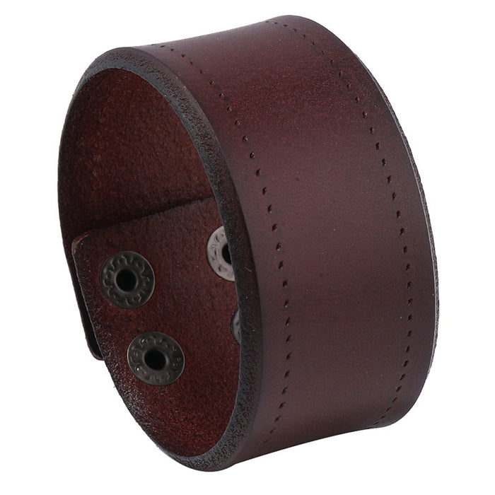 Punk Simple Vintage Wide Leather Wristband, European Men's Top Grain Cowhide Bracelet Accessory