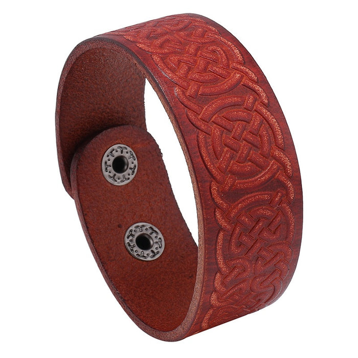 Vintage Distressed Cowhide Leather Bracelet With Embossed Pattern, Ethnic Style Fashion Bangle