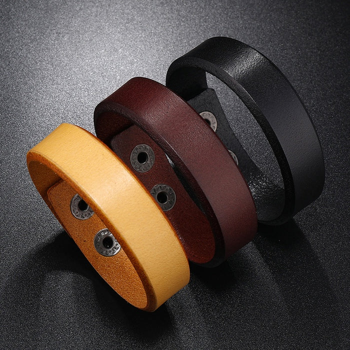 Creative Minimalist European American Retro Men's Plain Punk Cowhide Leather Bracelet