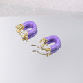 French Vintage Purple Enamel U Shape Hoop Earrings Elegant Glossy Alloy Mini Letter Ear Cuff Earrings view 4