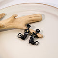 Black Enamel Cat Heart Stud Drops With Crystal Rhinestone Pearl Accents Elegant Alloy Earrings view 3