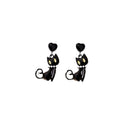 Black Enamel Cat Heart Stud Drops With Crystal Rhinestone Pearl Accents Elegant Alloy Earrings view 5