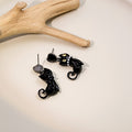 Black Enamel Cat Heart Stud Drops With Crystal Rhinestone Pearl Accents Elegant Alloy Earrings view 4