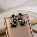 Black Enamel Cat Heart Stud Drops With Crystal Rhinestone Pearl Accents Elegant Alloy Earrings view 2