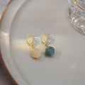 Vintage French Geometric Rhombus Alloy Studs With Pearl Accent And Asymmetric Crystal Drop Earrings view 2