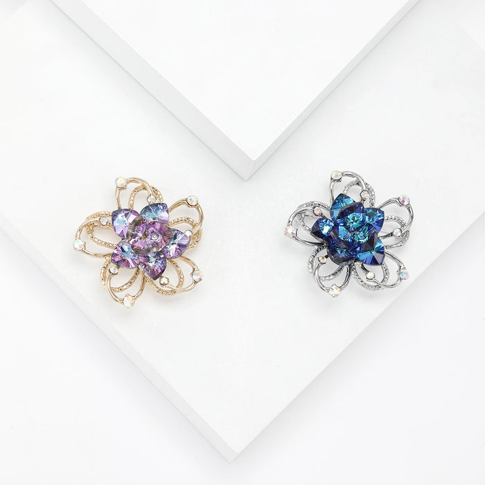 Alloy Crystal Hollow Flower Brooch For Elegant Apparel Accessories