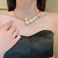 French Style Copper Pearl Geometric Round Choker Necklace For Women Light Luxury Statement Jewelry view 1