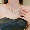 French Style Copper Pearl Geometric Round Choker Necklace For Women Light Luxury Statement Jewelry view 3