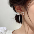 925 Sterling Silver Bow Pearl Tassel Drop Earrings Korean Style Elegant Fashion Jewelry view 2