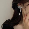 925 Sterling Silver Bow Pearl Tassel Drop Earrings Korean Style Elegant Fashion Jewelry view 4