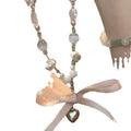 Sweet Heart Bow Faux Pearl Crystal Clavicle Necklace With Dopamine Colorful Charm Design view 5