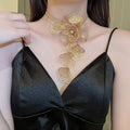 Copper Rhinestone Flower Tassel Triple Layer Statement Necklace For Women view 4