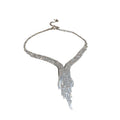 Rhinestone Teardrop Tassel Necklace And Drop Earrings Jewelry Set, European Luxe Metal Collarbone Chain view 5