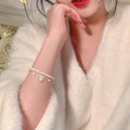 Sweet French Pearl Beaded Camellia Flower Double Layer Bangle For Women Summer Jewelry view 4