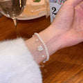 Sweet French Pearl Beaded Camellia Flower Double Layer Bangle For Women Summer Jewelry view 3