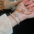Korean Style Copper Zircon Bow Heart Double Row Open Bangle Fashion Light Luxury Jewelry view 4