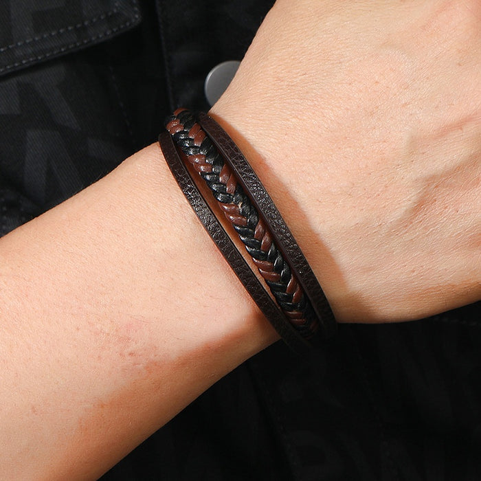 Creative Minimalist Vintage Braided Leather Bracelet, European Popular Fashion Wristband Jewelry