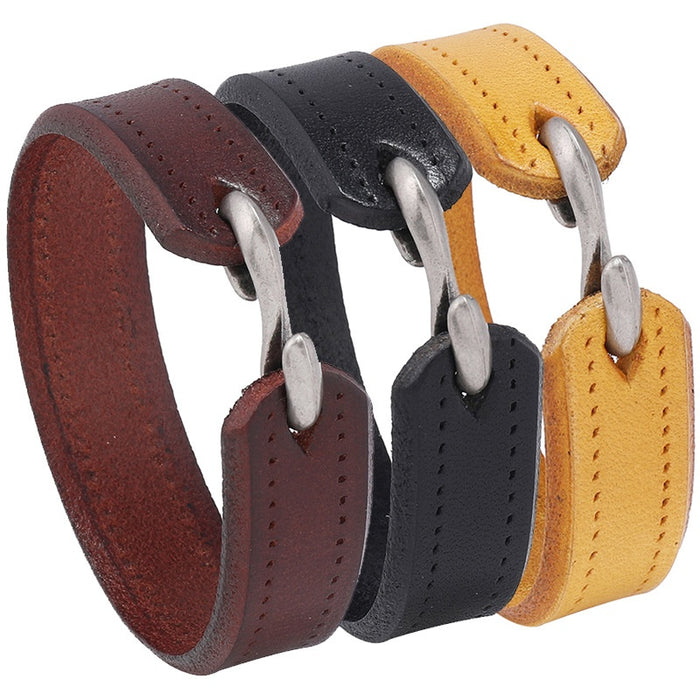 Vintage Mens Cowhide Leather Bracelet With S Hook Clasp, Smooth European Style Wristband Jewelry