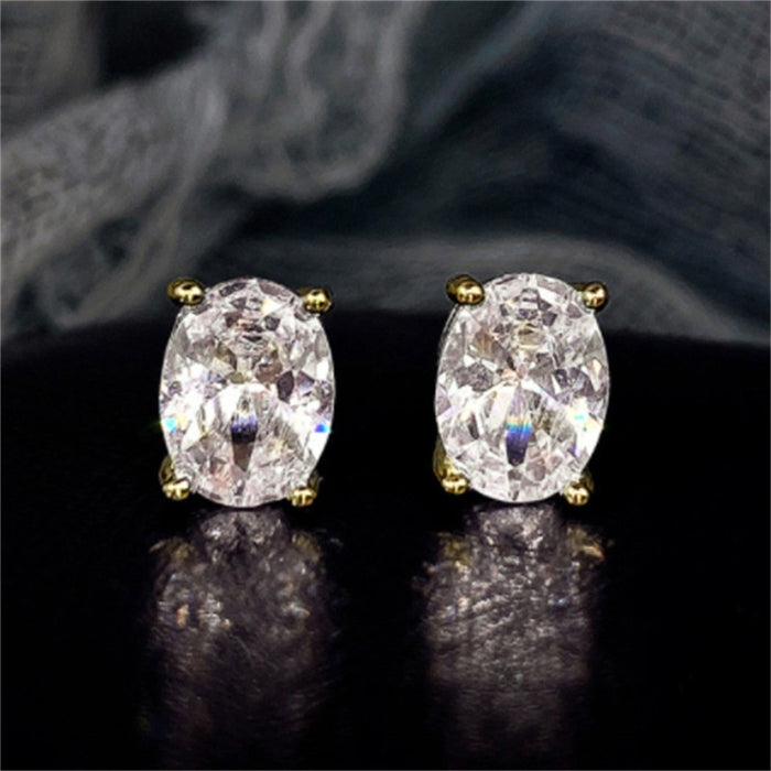 Classic Pigeon Egg Four Prong Cubic Zirconia Stud Earrings For Women Sparkling OL Fashion Ear Jewelry