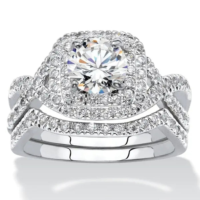 European American Popular Cross Stack Ring Set, Micro Setting Wedding Couple Engagement Proposal Rings