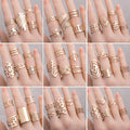 Light Luxury Geometric Ring Set With Metallic Wing Hollow Design, Fashion Commuter Hand Jewelry view 2