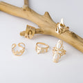 Light Luxury Geometric Ring Set With Metallic Wing Hollow Design, Fashion Commuter Hand Jewelry view 4