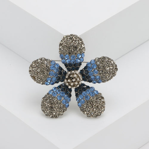 Delicate Alloy Gradient Rhinestone Flower Brooch Pin For Fashion Apparel