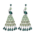 Alloy Crystal Peacock Tassel Drop Earrings With Rhinestone Studs, Geometric Statement Style view 5