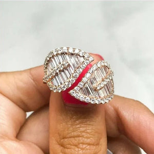 Rose Gold Plated Leaf Ring For Women European American Statement Luxury Fashion Jewelry