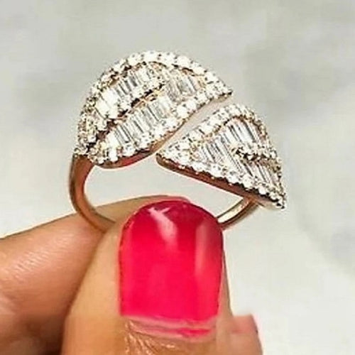 Rose Gold Plated Leaf Ring For Women European American Statement Luxury Fashion Jewelry