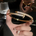Gold Plated Copper Zircon Geometric Bangle For Women Light Luxury Minimalist Circular Jewelry view 2