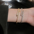 Gold Plated Copper Zircon Geometric Bangle For Women Light Luxury Minimalist Circular Jewelry view 4