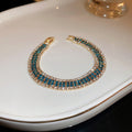 Rhinestone Inlaid Alloy Geometric Line Beaded Bracelet, European American Fashion Jewelry view 1