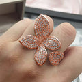 Luxury Butterfly Flower Open Ring For Women, Full Pave Zircon Statement Finger Jewelry view 3