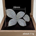 Luxury Butterfly Flower Open Ring For Women, Full Pave Zircon Statement Finger Jewelry view 4