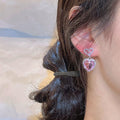 Pink 3D Large Zircon Stud Earrings For Women Sweet Cute Style Qixi Gift Jewelry view 4