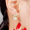 Cute Statement Pearl Bow Stud Earrings Korean Elegant Celebrity Style Fashion Earrings For Women view 3