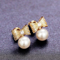 Cute Statement Pearl Bow Stud Earrings Korean Elegant Celebrity Style Fashion Earrings For Women view 1