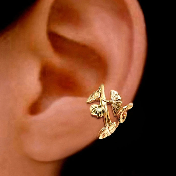Korean Trendy Clip On Earrings, Simple Floral Pine Leaf Design Painless Ear Clips For Women