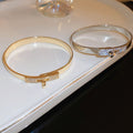 Gold Plated Stainless Steel Zircon Clasp Bangle Minimalist Luxury Circular Bracelet view 1
