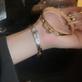 Gold Plated Stainless Steel Zircon Clasp Bangle Minimalist Luxury Circular Bracelet view 4