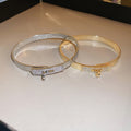 Gold Plated Stainless Steel Zircon Clasp Bangle Minimalist Luxury Circular Bracelet view 3