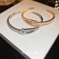 Minimalist Copper Zircon Geometric Cross Open Bangle Light Luxury Fashion Jewelry view 1