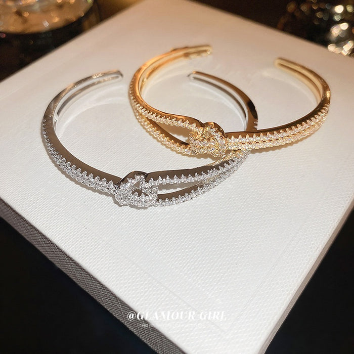 Minimalist Copper Zircon Geometric Cross Open Bangle Light Luxury Fashion Jewelry