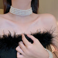 Four Layer Faux Pearl Choker Necklace French Vintage Light Luxury Collarbone Jewelry For Women view 3
