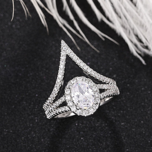New Fashion V Shaped Proposal Ring For Women, Sparkling Wedding Accessory Gift Ring