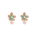 Elegant Pink Blue Enamel Flower Pearl Drop Alloy Studs Sweet Petal Jewelry For Women Earrings view 5