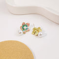 Elegant Pink Blue Enamel Flower Pearl Drop Alloy Studs Sweet Petal Jewelry For Women Earrings view 3