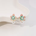 Elegant Pink Blue Enamel Flower Pearl Drop Alloy Studs Sweet Petal Jewelry For Women Earrings view 1