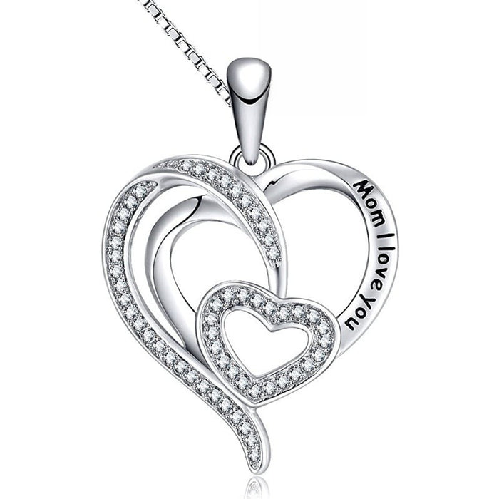 Interlocking Double Heart Pendant Necklace For Women, Fashion Versatile Mother's Day Gift Jewelry